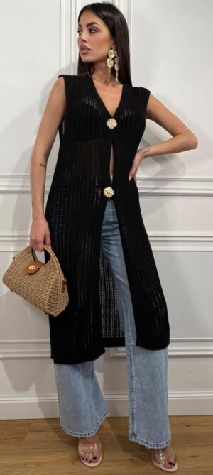 Top/Smanicato/Cardigan Honka Nero